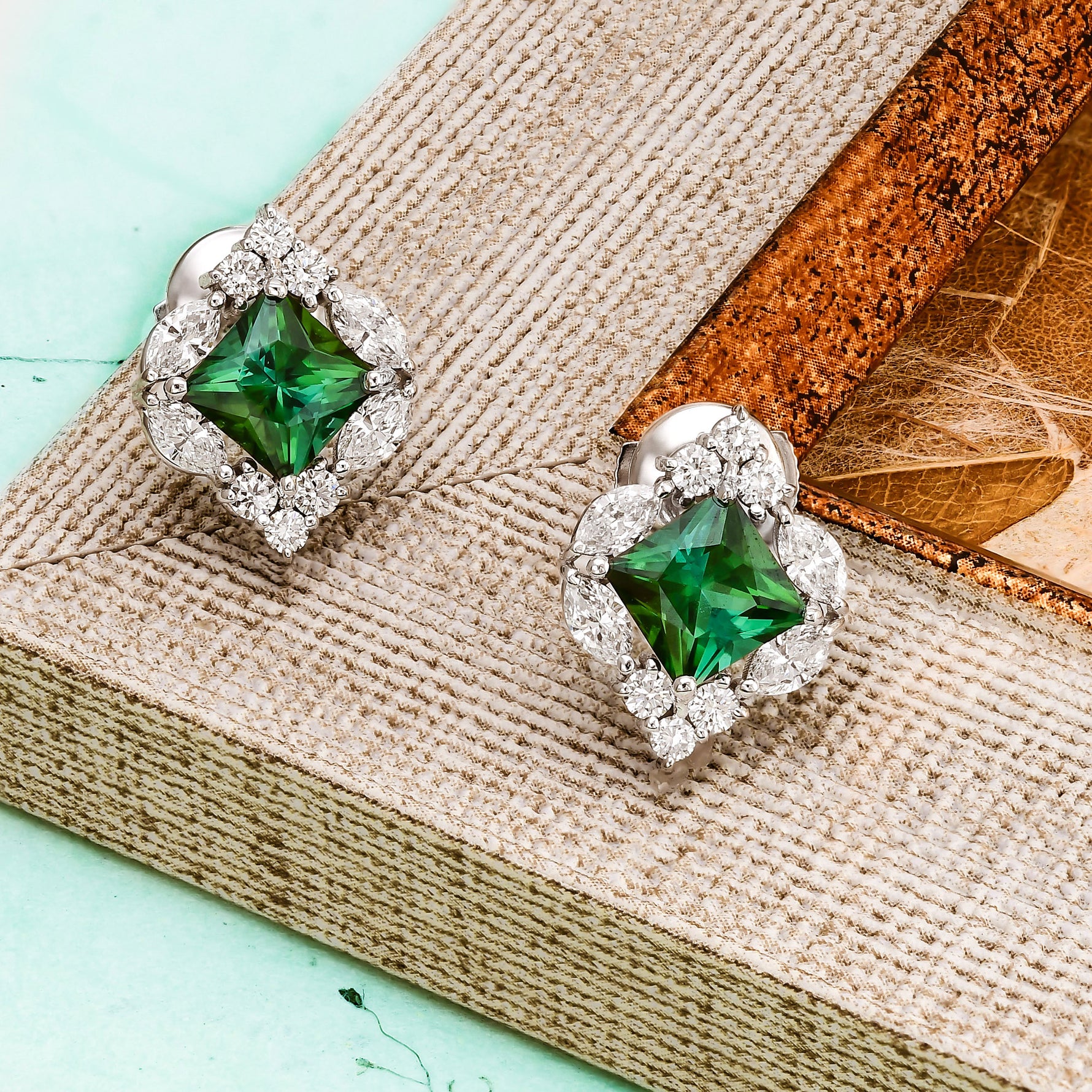 Couture Green Tourmaline and Diamond Stud Earrings