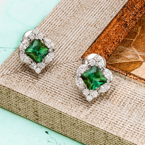 Couture Green Tourmaline and Diamond Stud Earrings