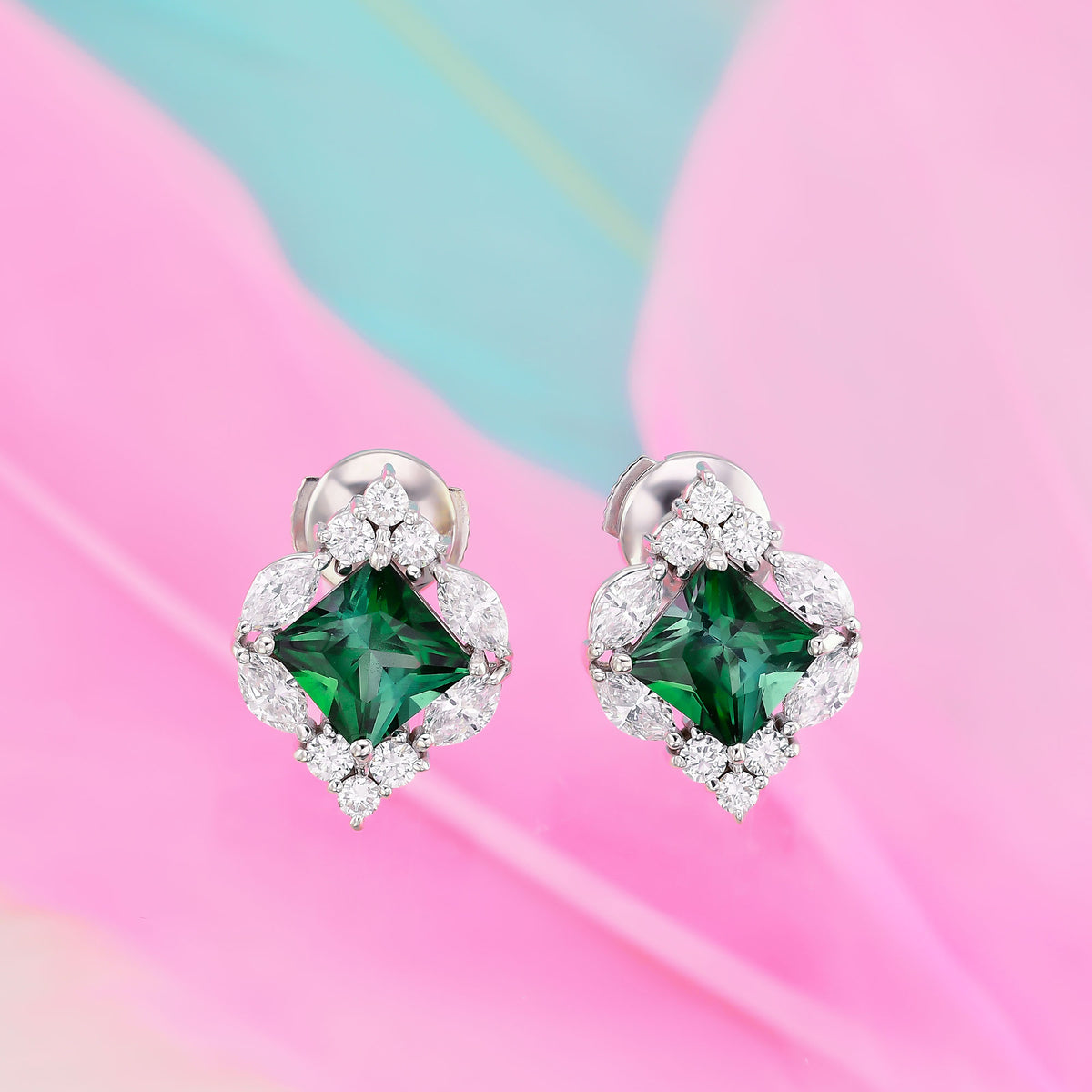 Couture Green Tourmaline and Diamond Stud Earrings