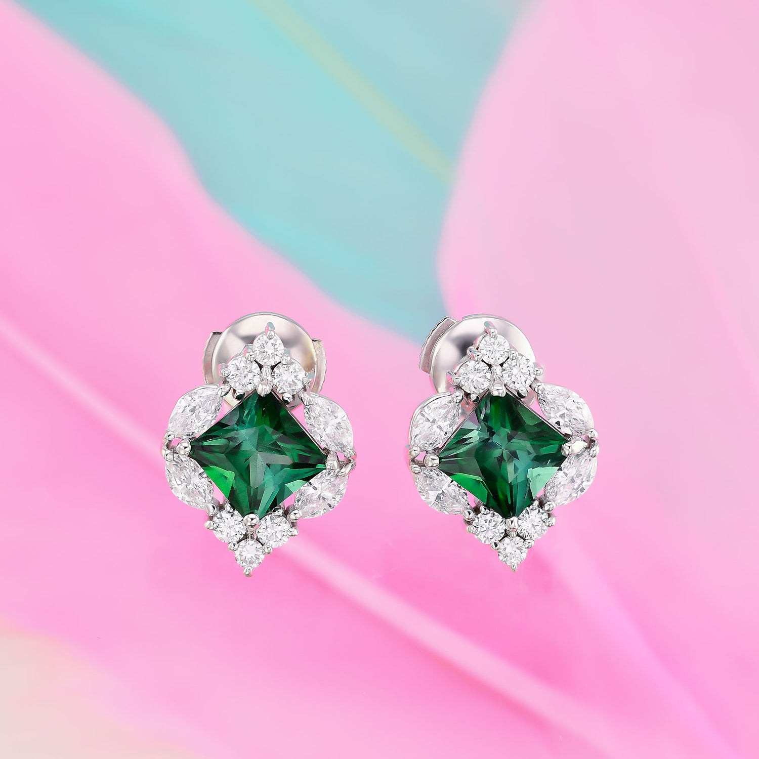 Couture Green Tourmaline and Diamond Stud Earrings