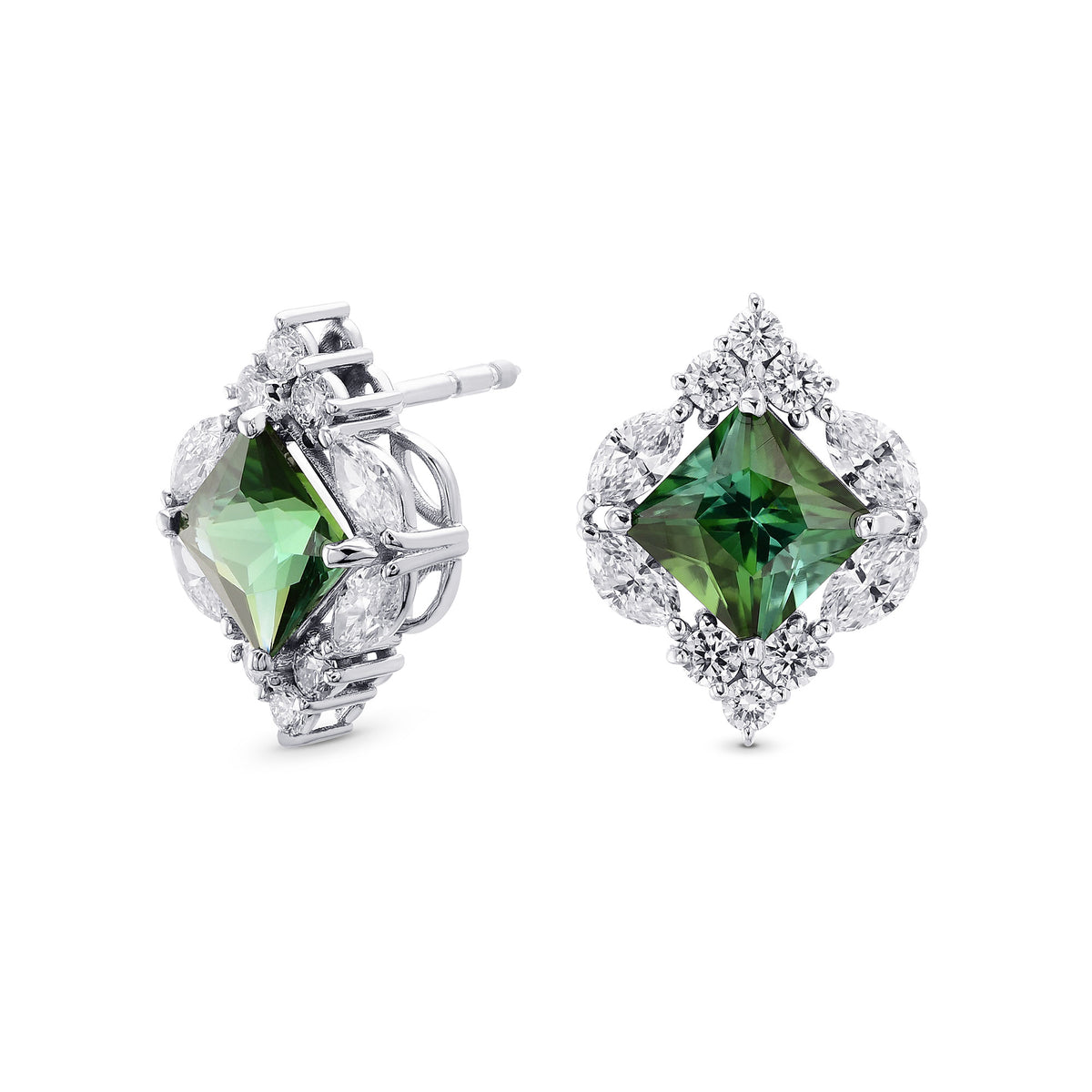 Couture Green Tourmaline and Diamond Stud Earrings