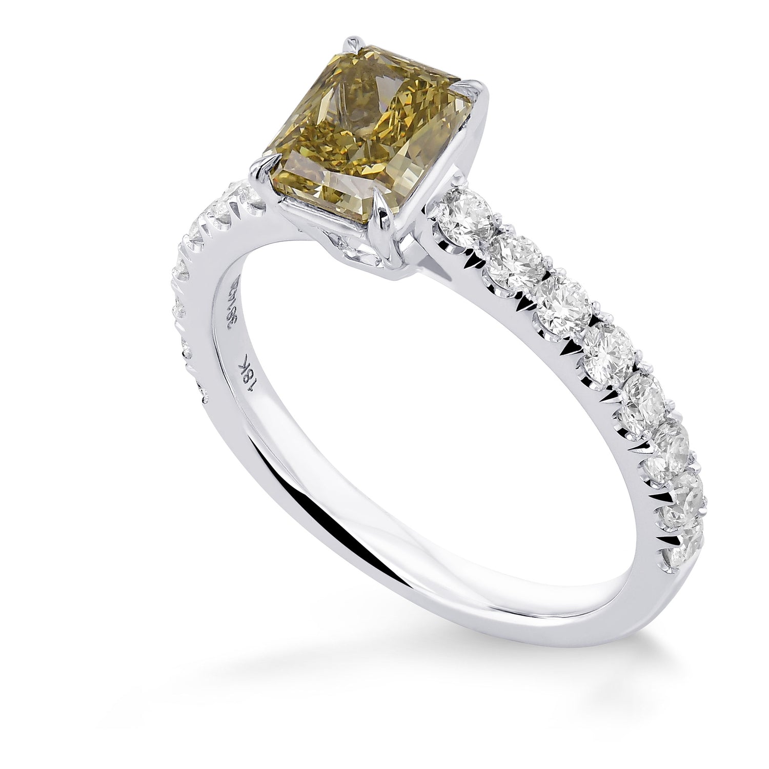 Fancy Brown Yellow Radiant Diamond Side Stone Ring