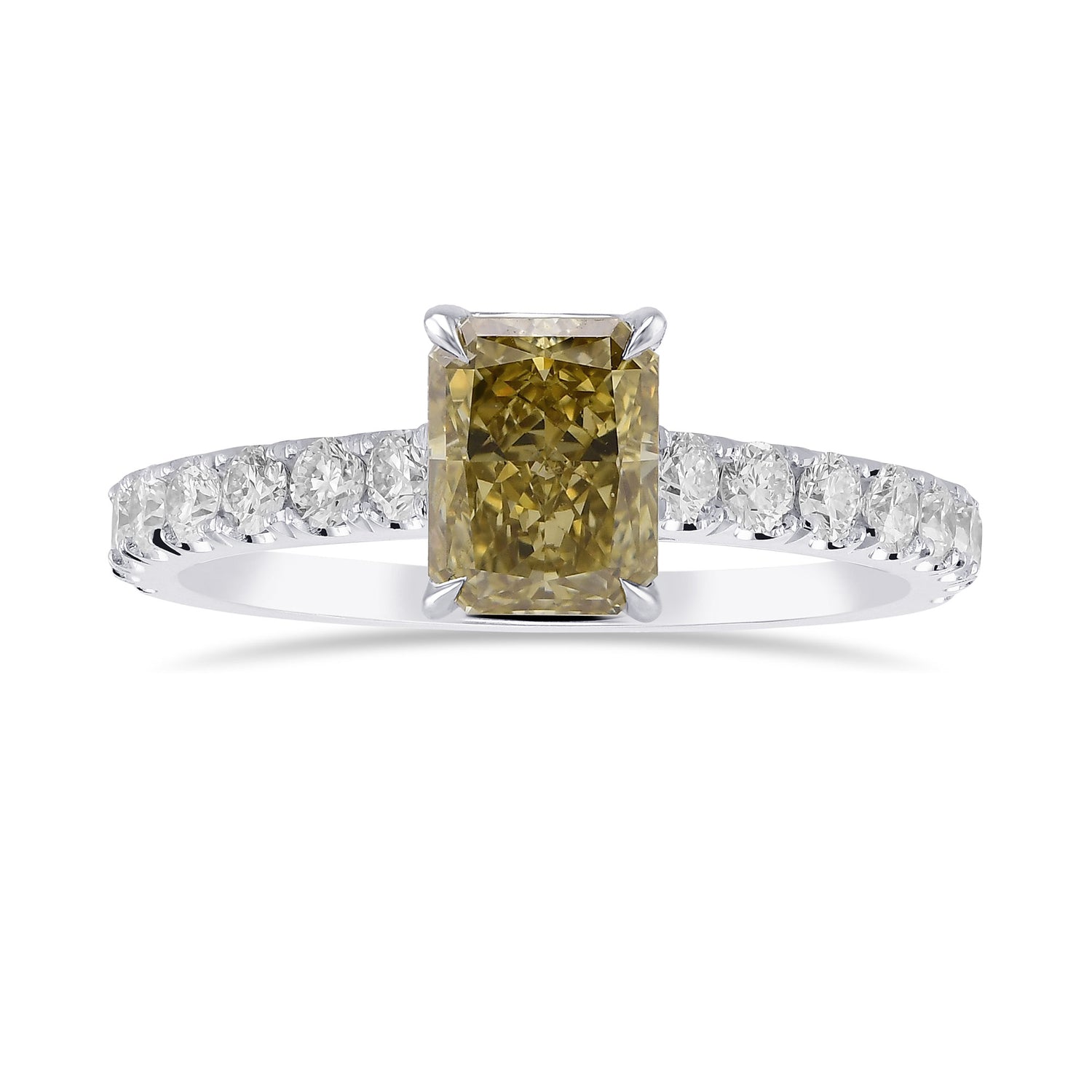 Fancy Brown Yellow Radiant Diamond Side Stone Ring