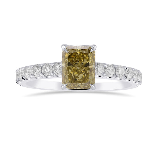Fancy Brown Yellow Radiant Diamond Side Stone Ring