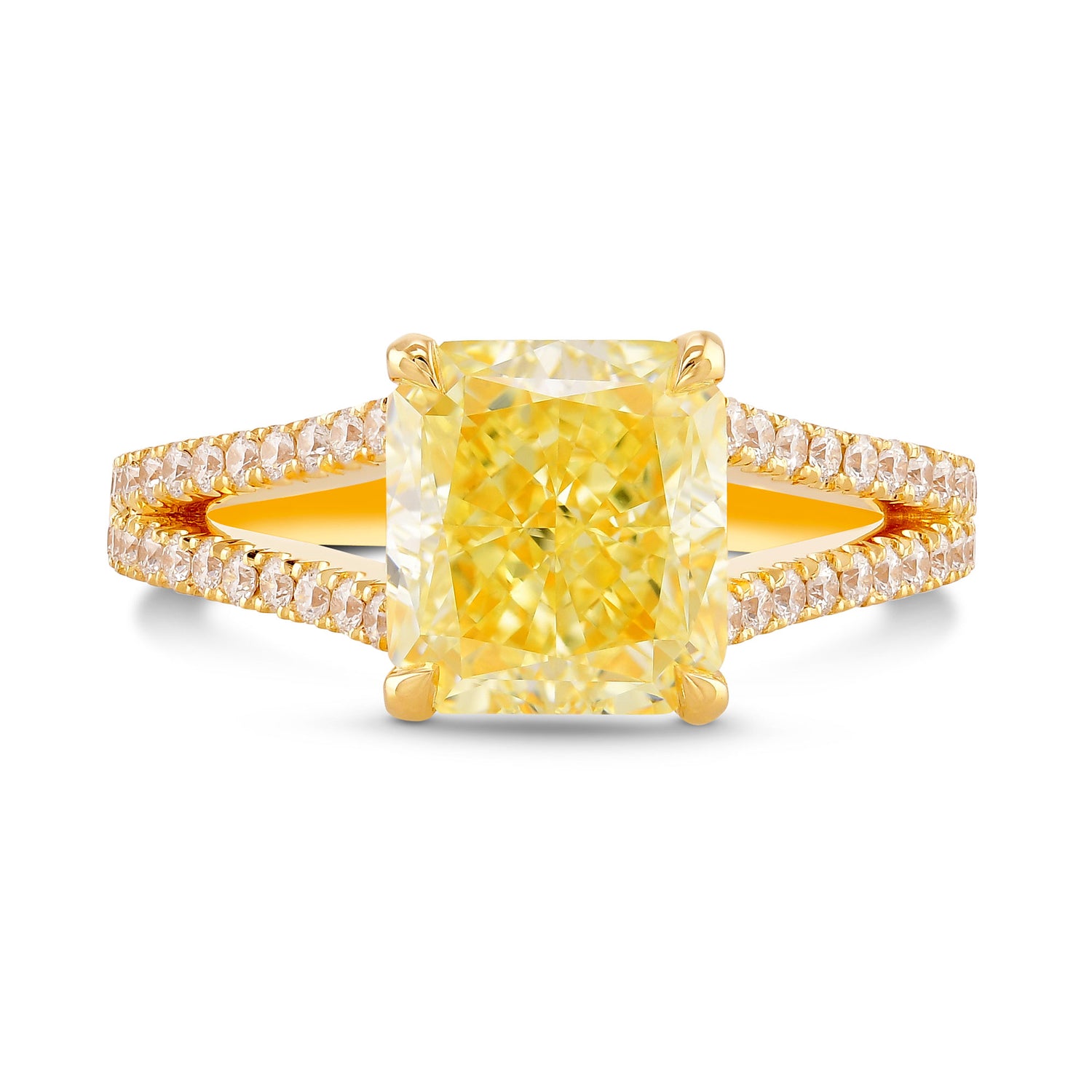Fancy Light Yellow Radiant Diamond Side-stone Ring