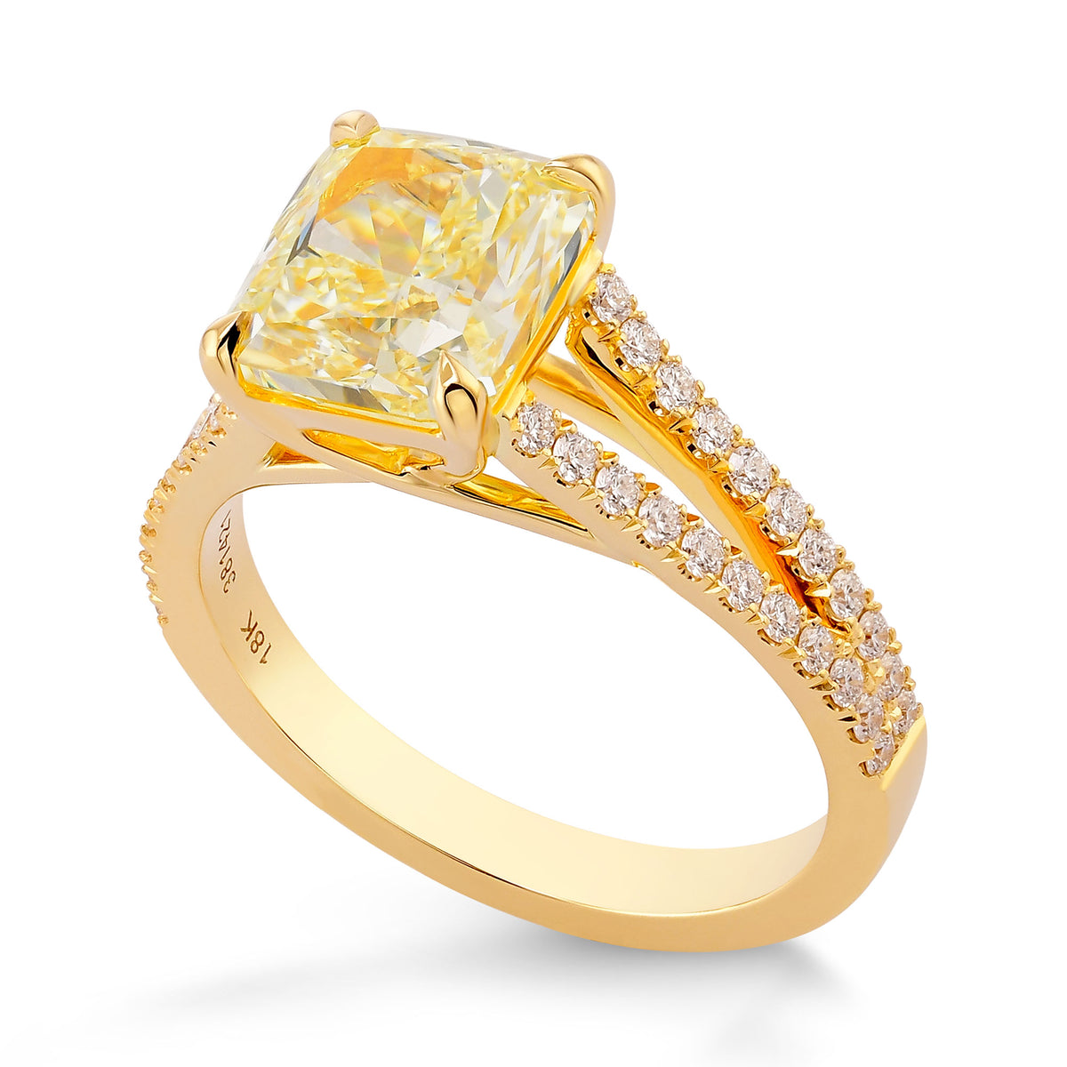 Fancy Light Yellow Radiant Diamond Side-stone Ring