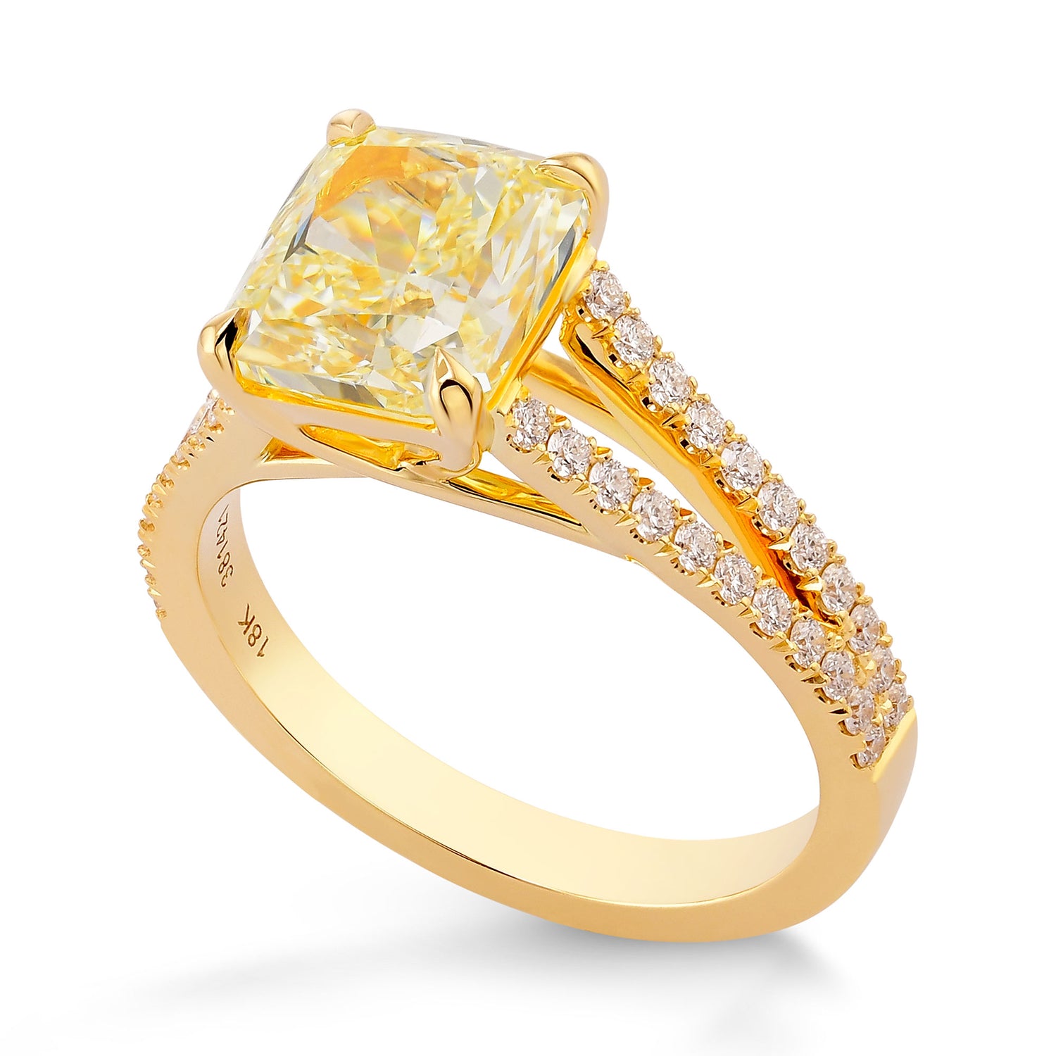 Fancy Light Yellow Radiant Diamond Side-stone Ring