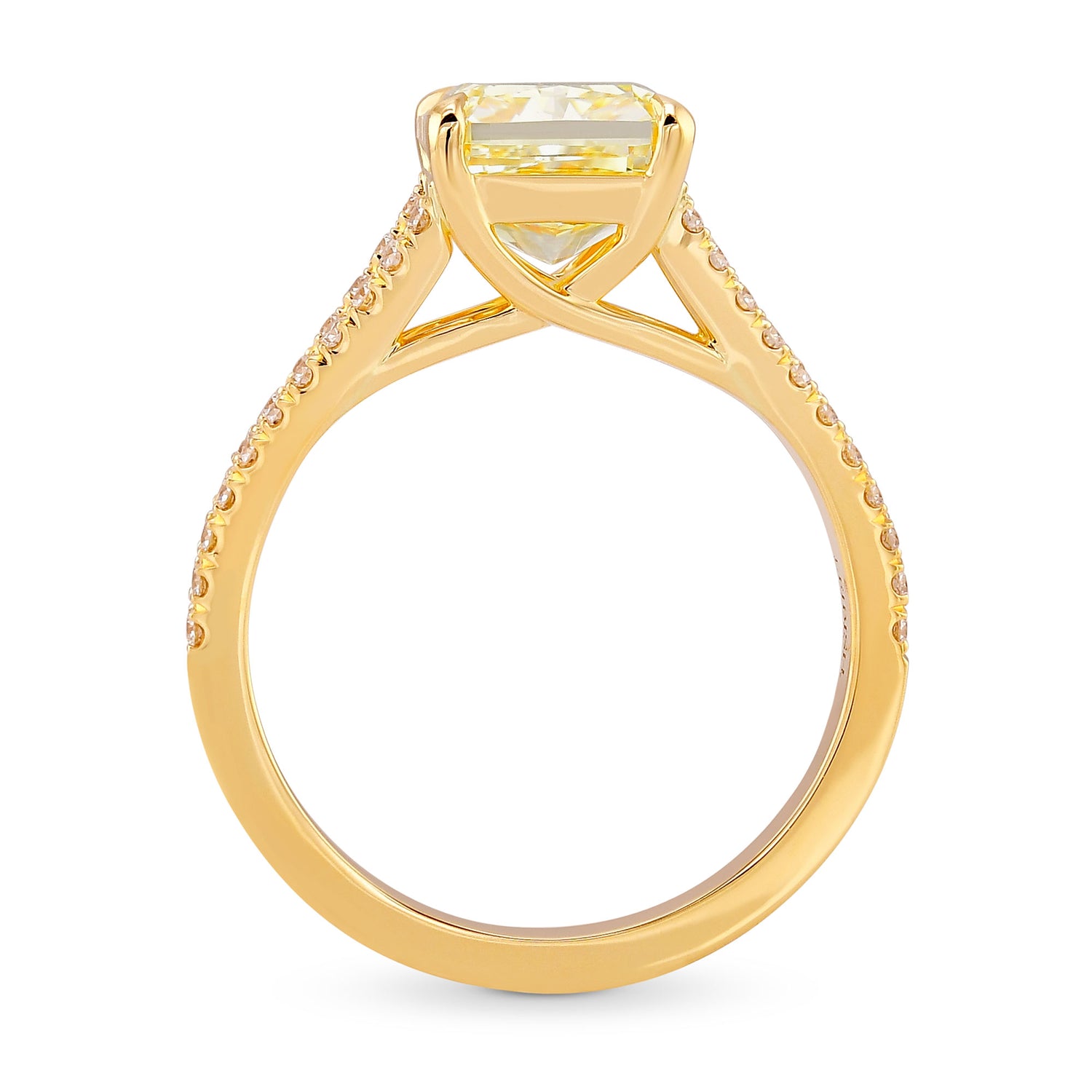 Fancy Light Yellow Radiant Diamond Side-stone Ring