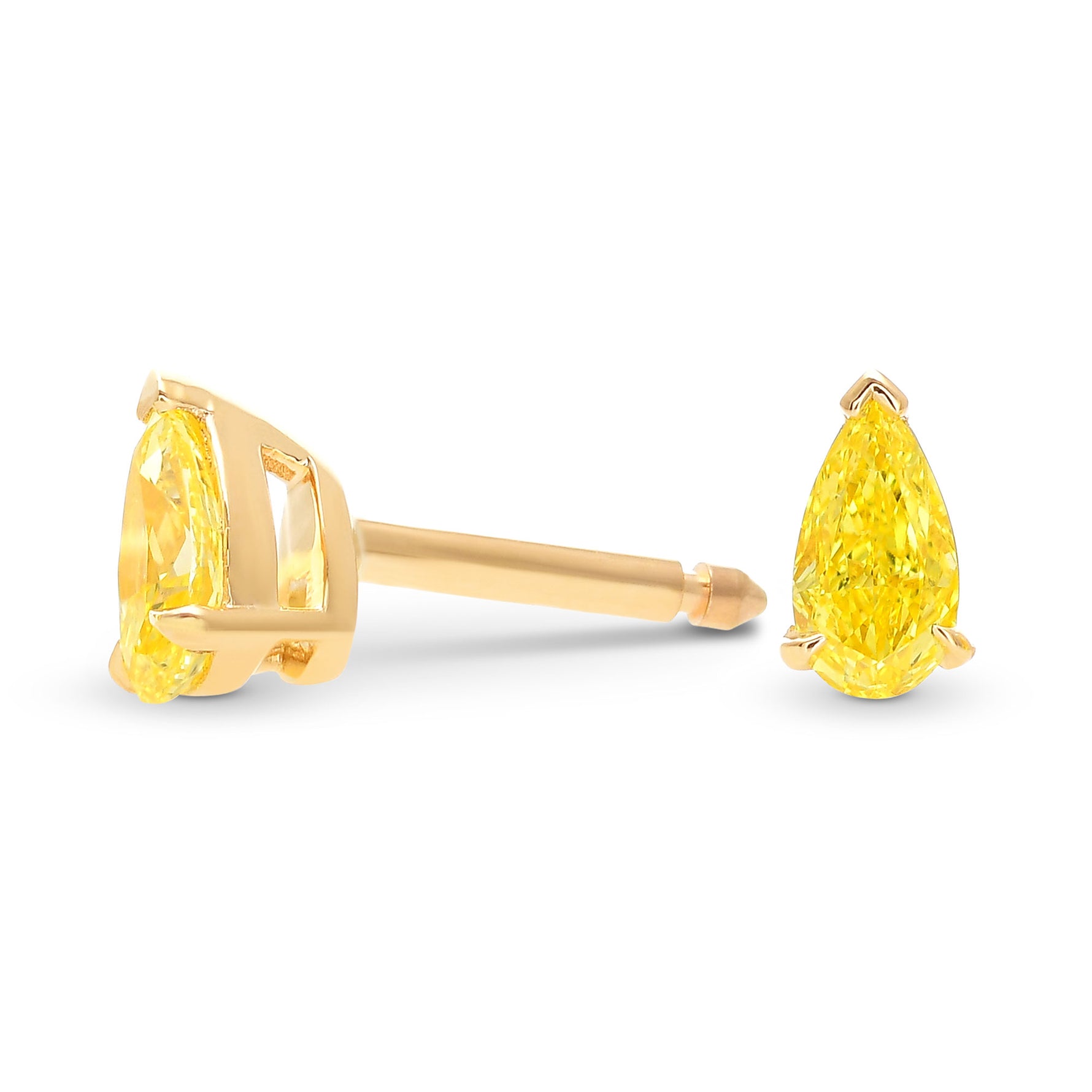 Fancy Vivid Yellow Pear Diamond Stud Earrings