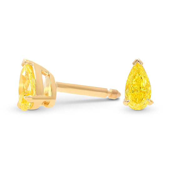 Fancy Vivid Yellow Pear Diamond Stud Earrings