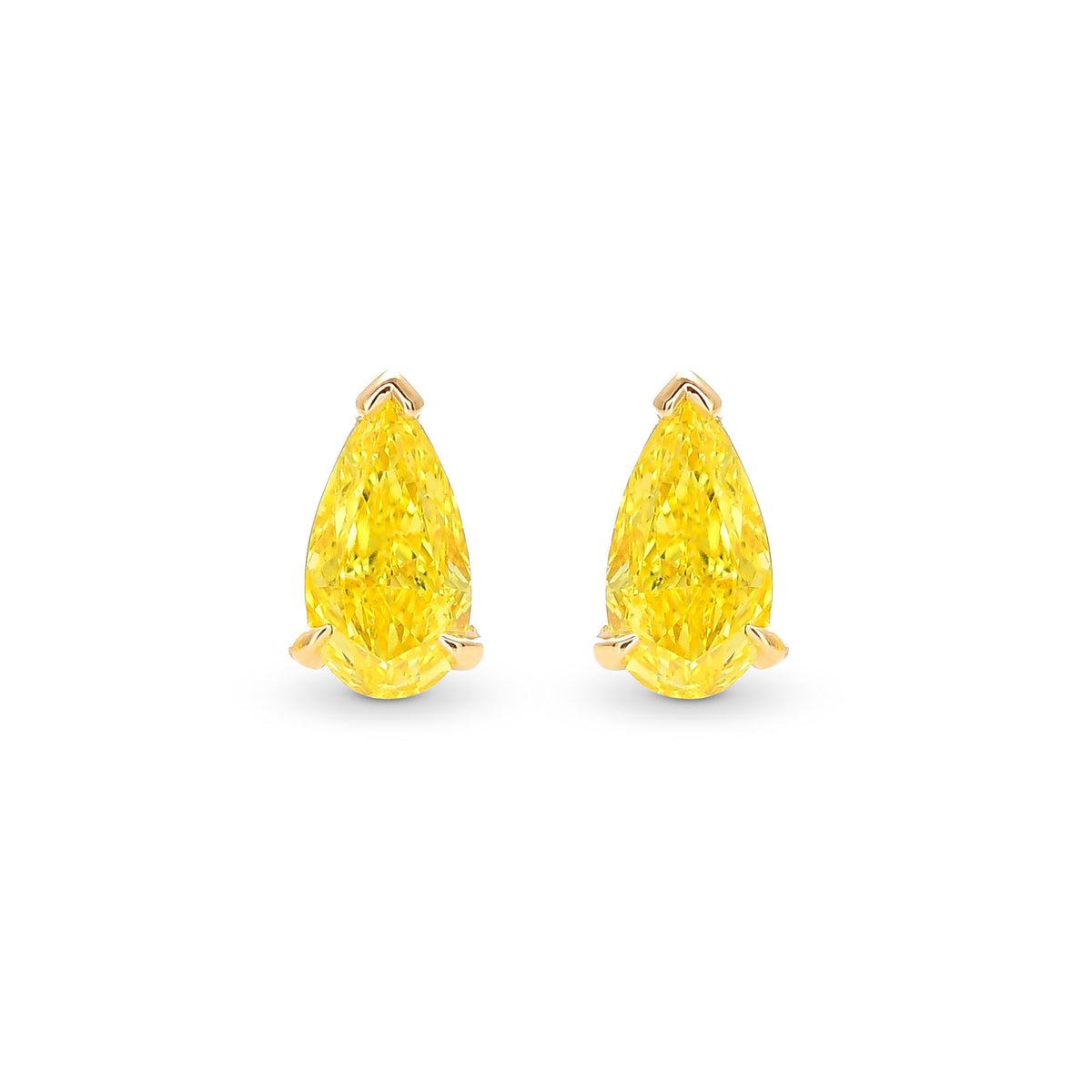 Fancy Vivid Yellow Pear Diamond Stud Earrings