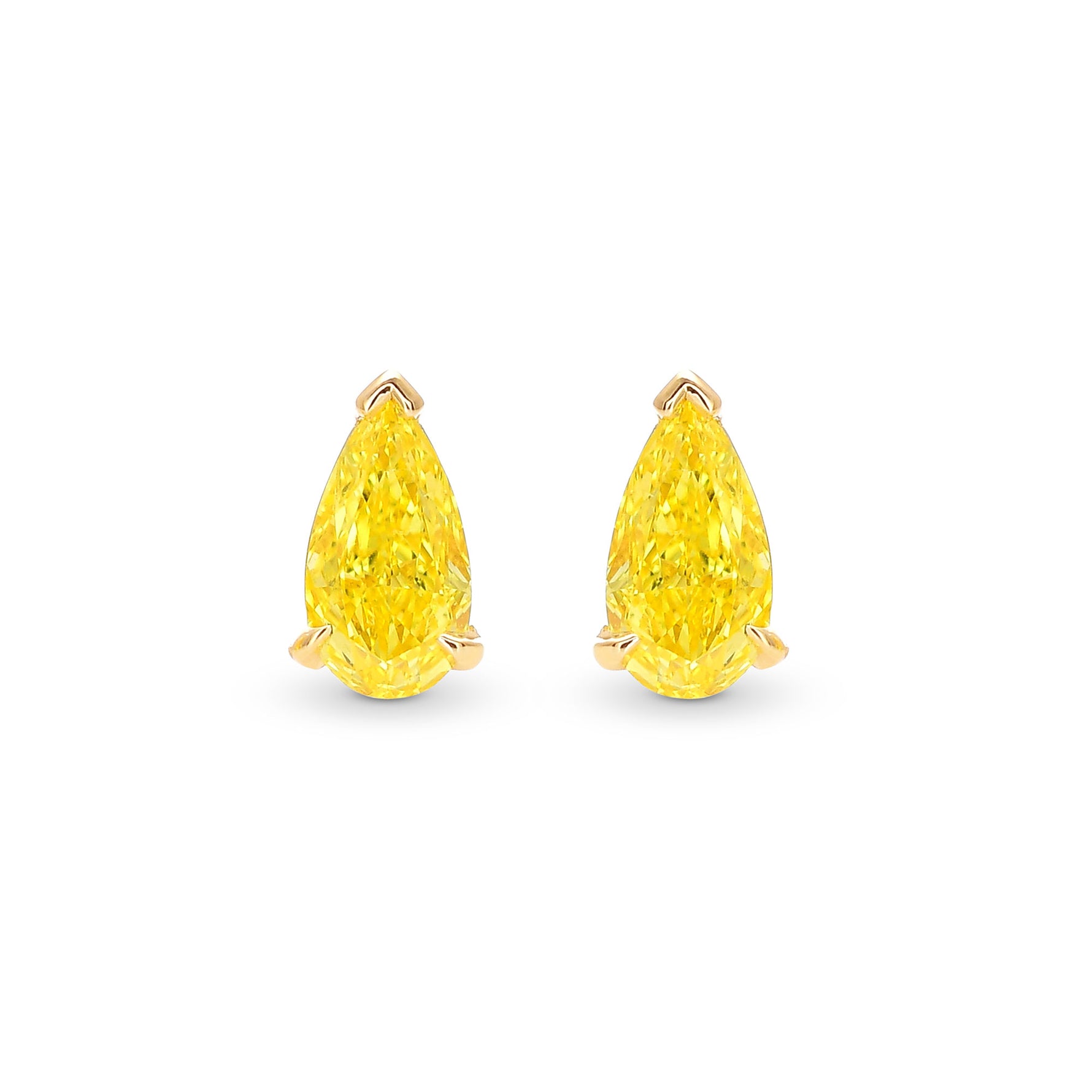Fancy Vivid Yellow Pear Diamond Stud Earrings