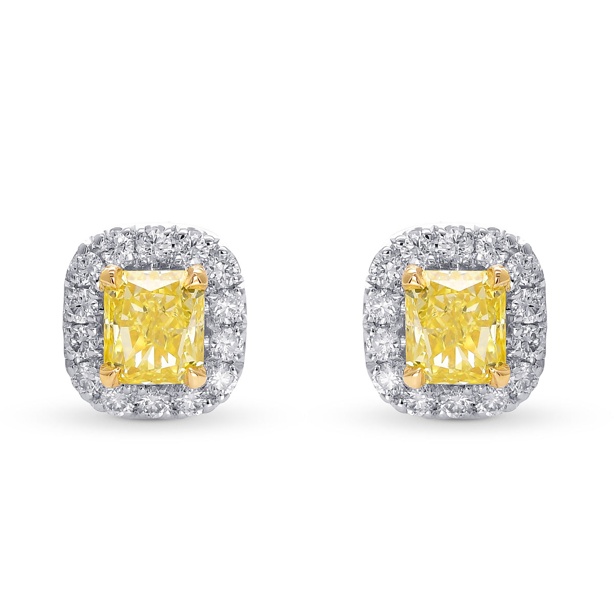 Fancy Yellow Radiant Halo Diamond Earrings