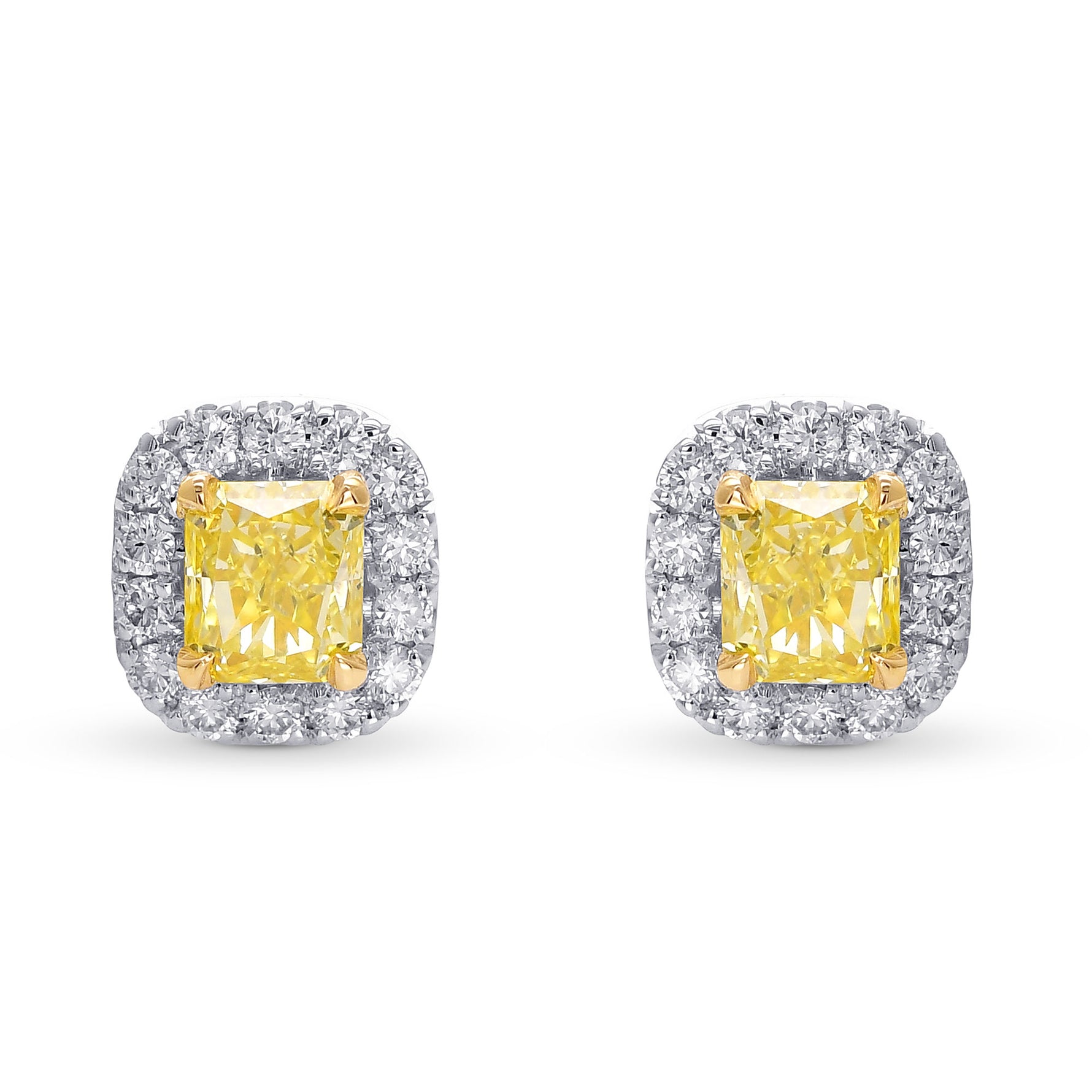 Fancy Yellow Radiant Halo Diamond Earrings