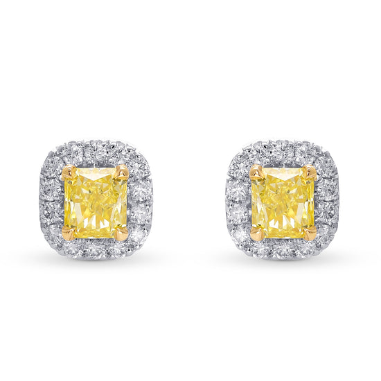 Fancy Yellow Radiant Halo Diamond Earrings