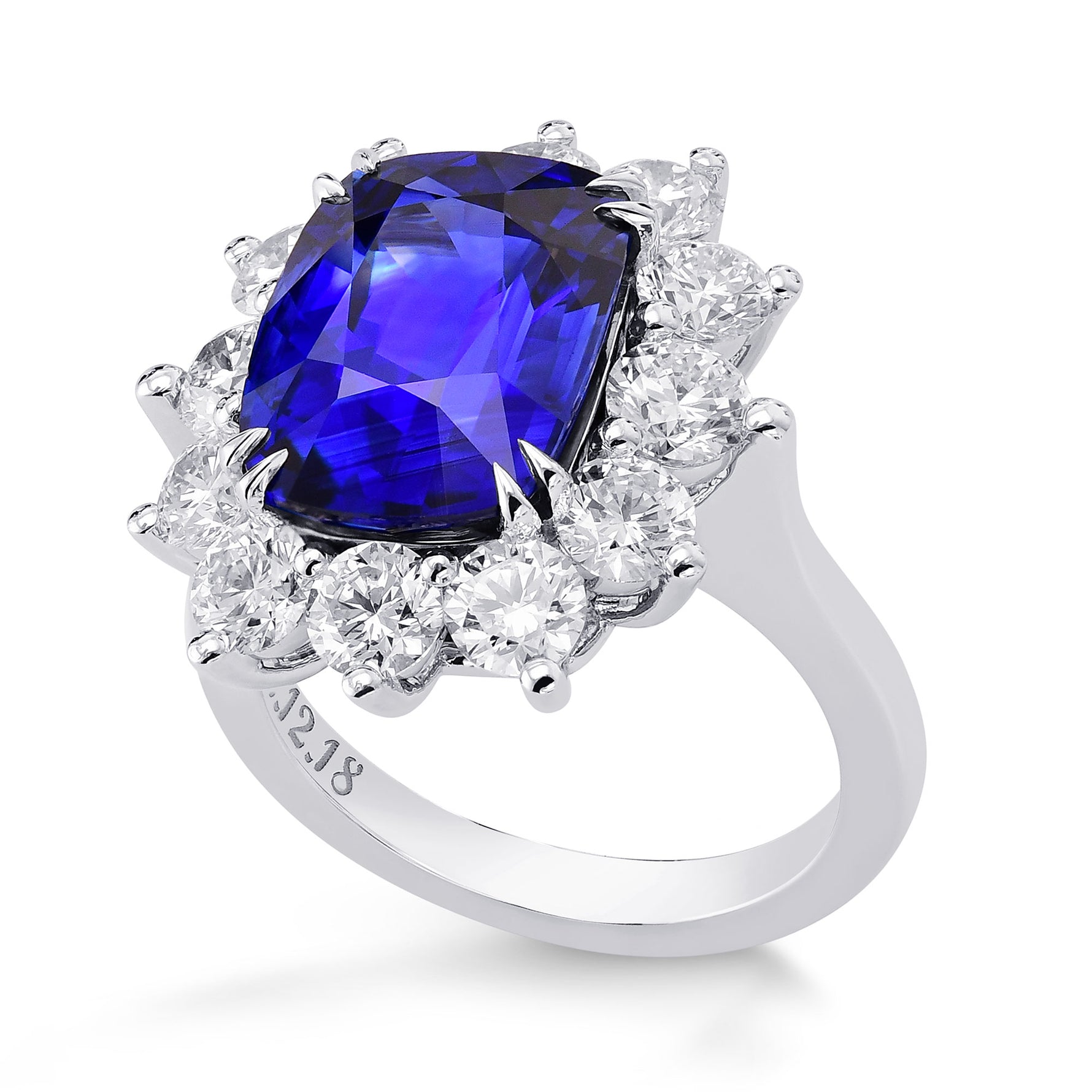 Royal Blue Cushion Sri Lanka Sapphire Halo Ring 