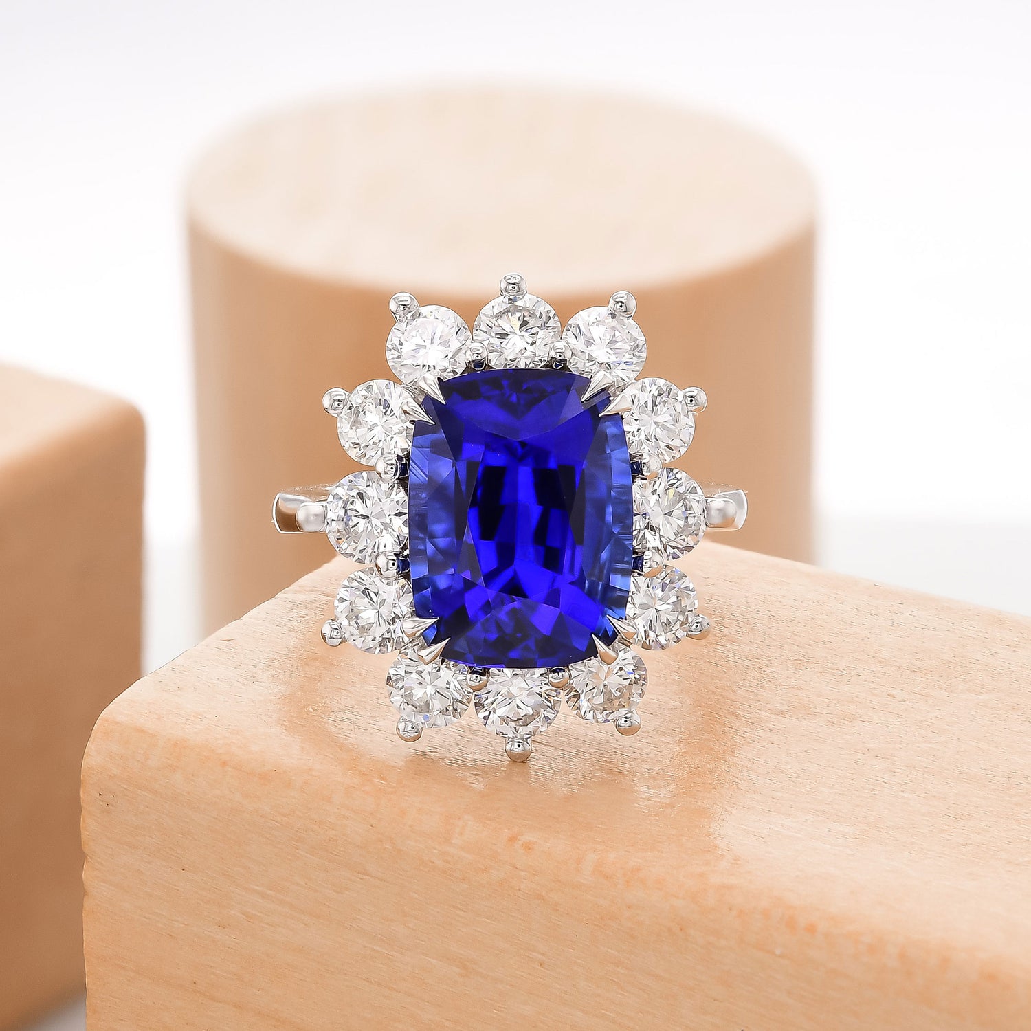 Royal Blue Cushion Sri Lanka Sapphire Halo Ring 