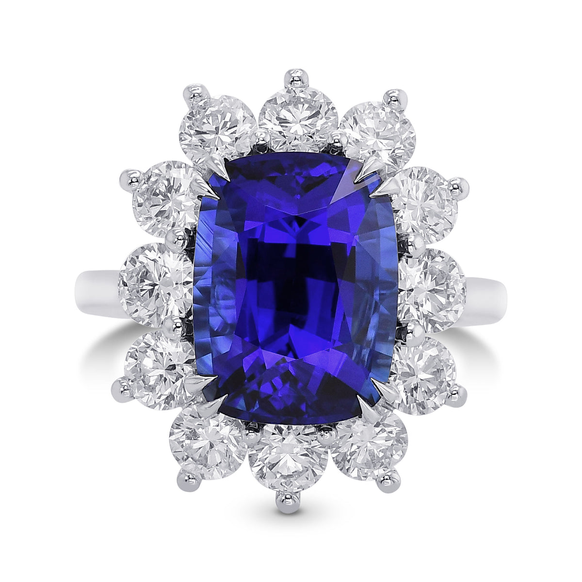 Royal Blue Cushion Sri Lanka Sapphire Halo Ring 