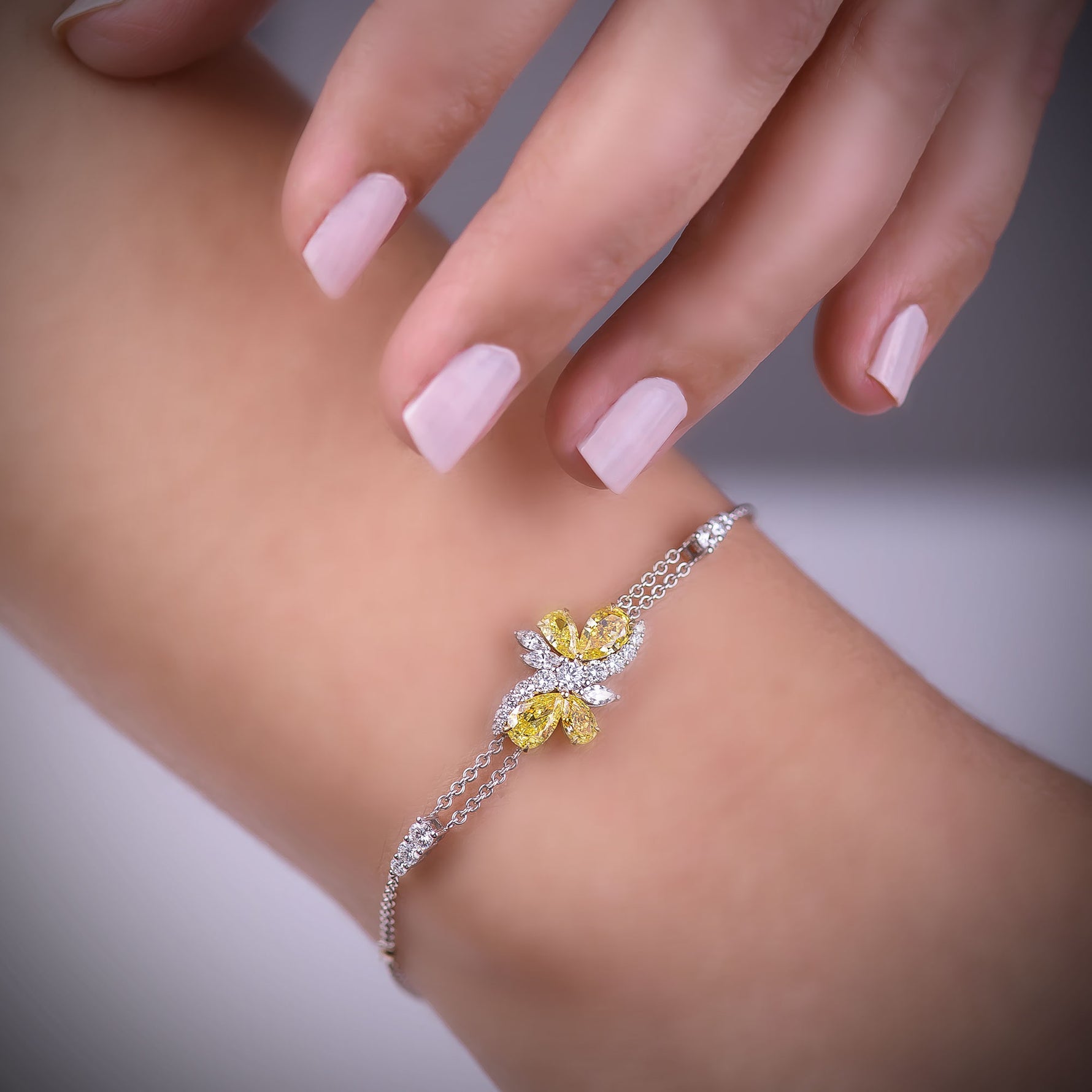 Fancy Intense Yellow Pear shape Diamond Couture Bracelet