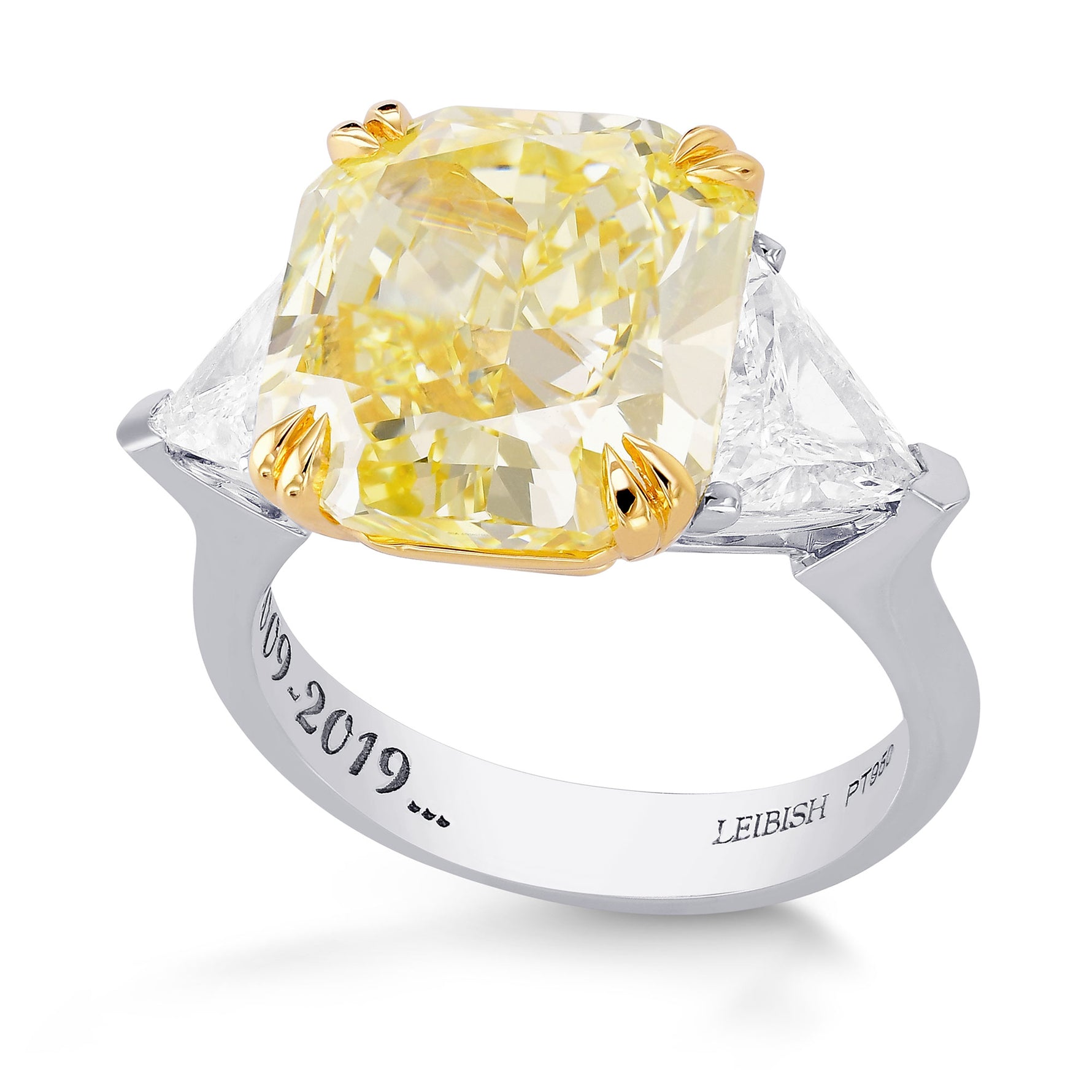 Fancy Intense Yellow Radiant and Triangle 3 Stone Diamond Ring