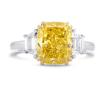 Fancy Vivid Yellow Cushion  Diamond 3 Stones Ring