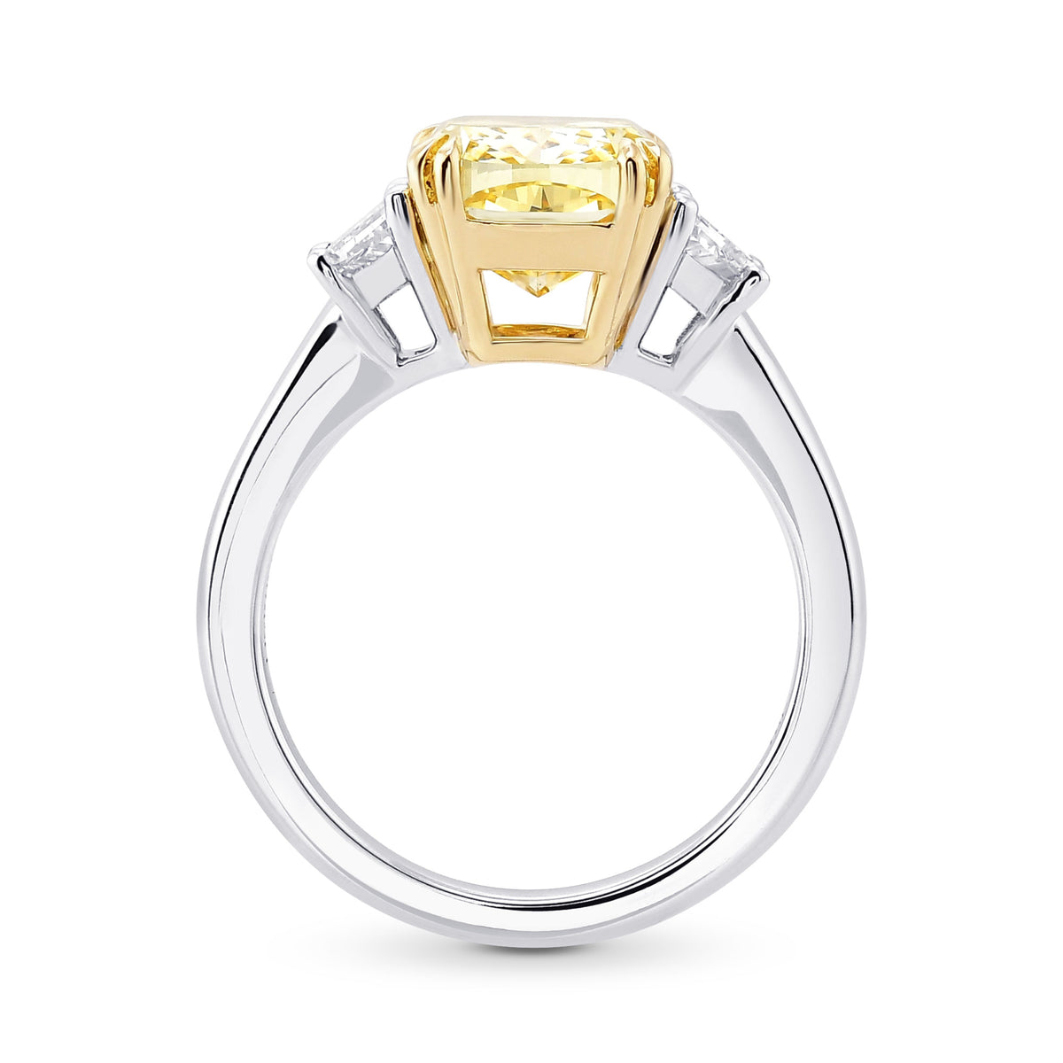 Fancy Vivid Yellow Cushion  Diamond 3 Stones Ring