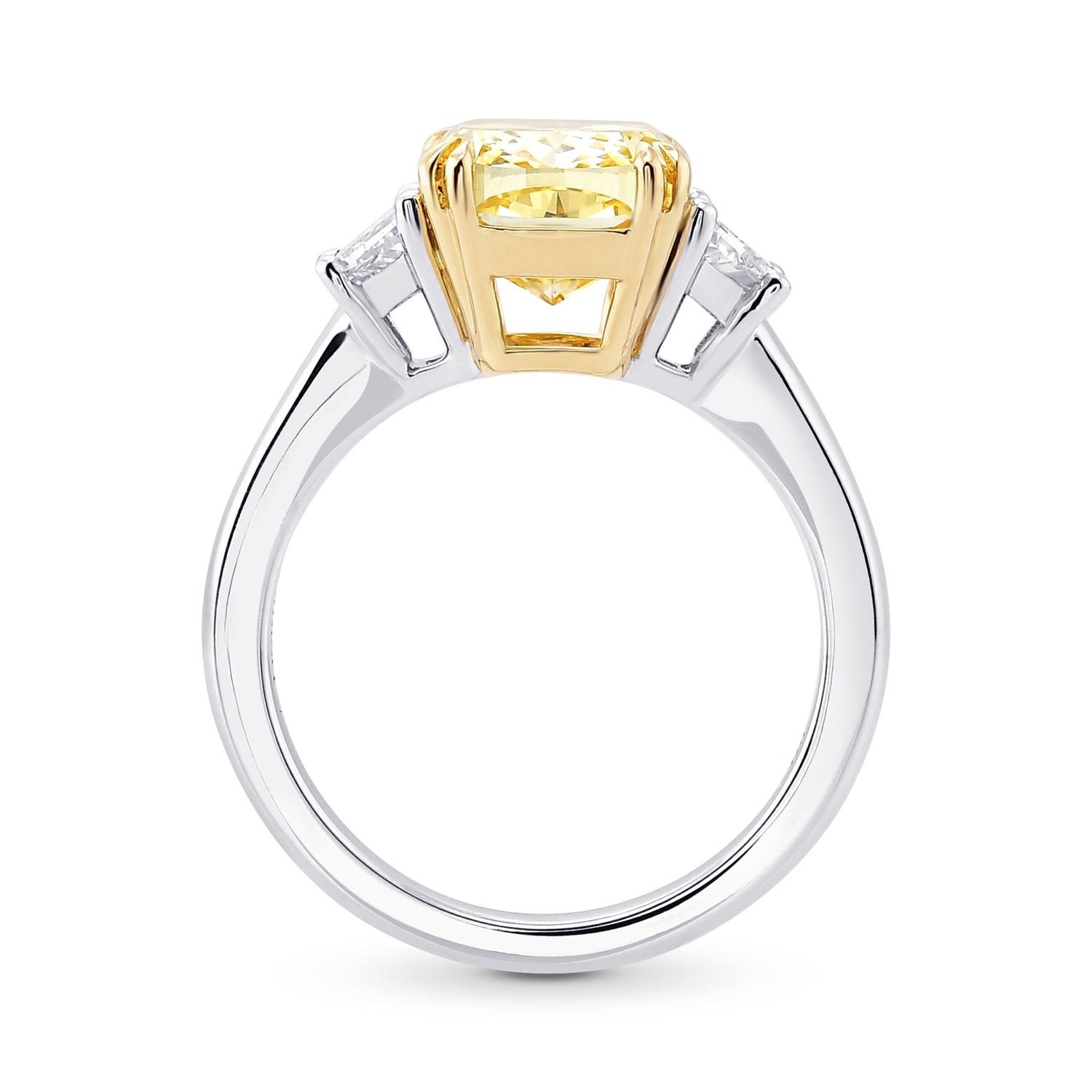 Fancy Vivid Yellow Cushion  Diamond 3 Stones Ring
