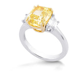 Fancy Vivid Yellow Cushion  Diamond 3 Stones Ring