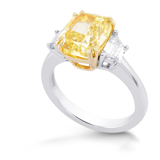 Fancy Vivid Yellow Cushion  Diamond 3 Stones Ring