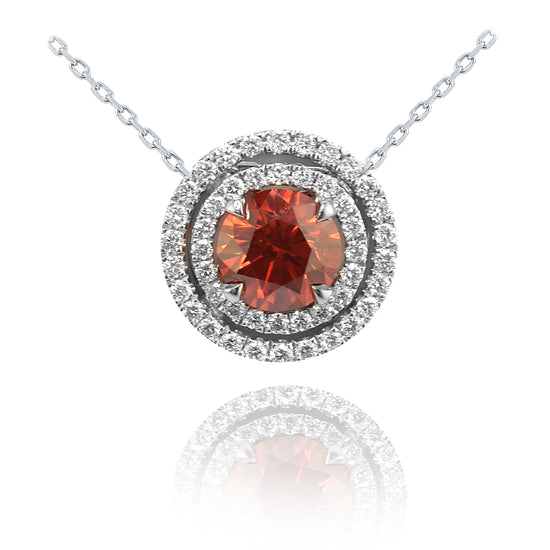 Fancy Deep Brownish Orange Diamond Halo Pendant