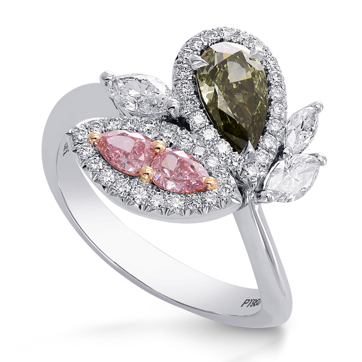 Asymmetrical Couture Color Diamond Ring