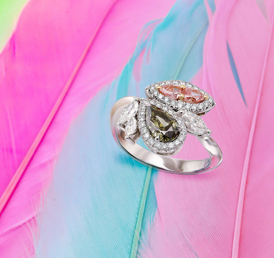 Asymmetrical Couture Color Diamond Ring