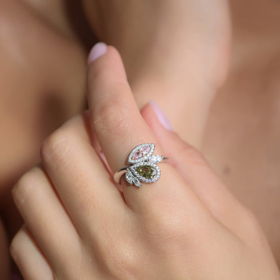 Asymmetrical Couture Color Diamond Ring