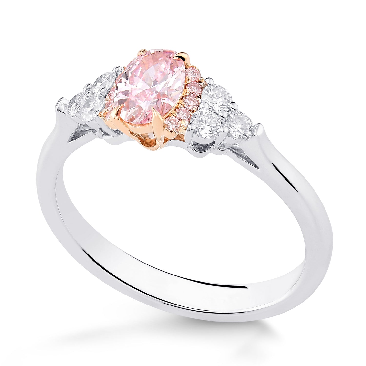 Fancy Intense Pink Oval Diamond Side Stone Ring