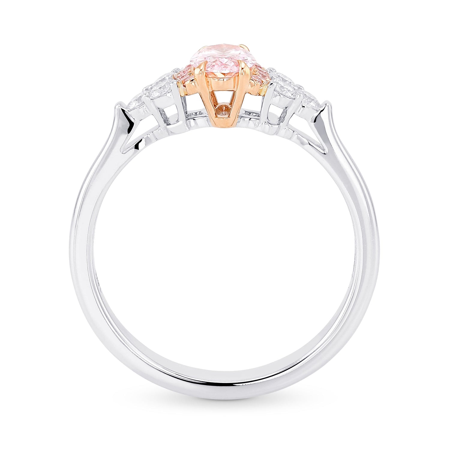 Fancy Intense Pink Oval Diamond Side Stone Ring