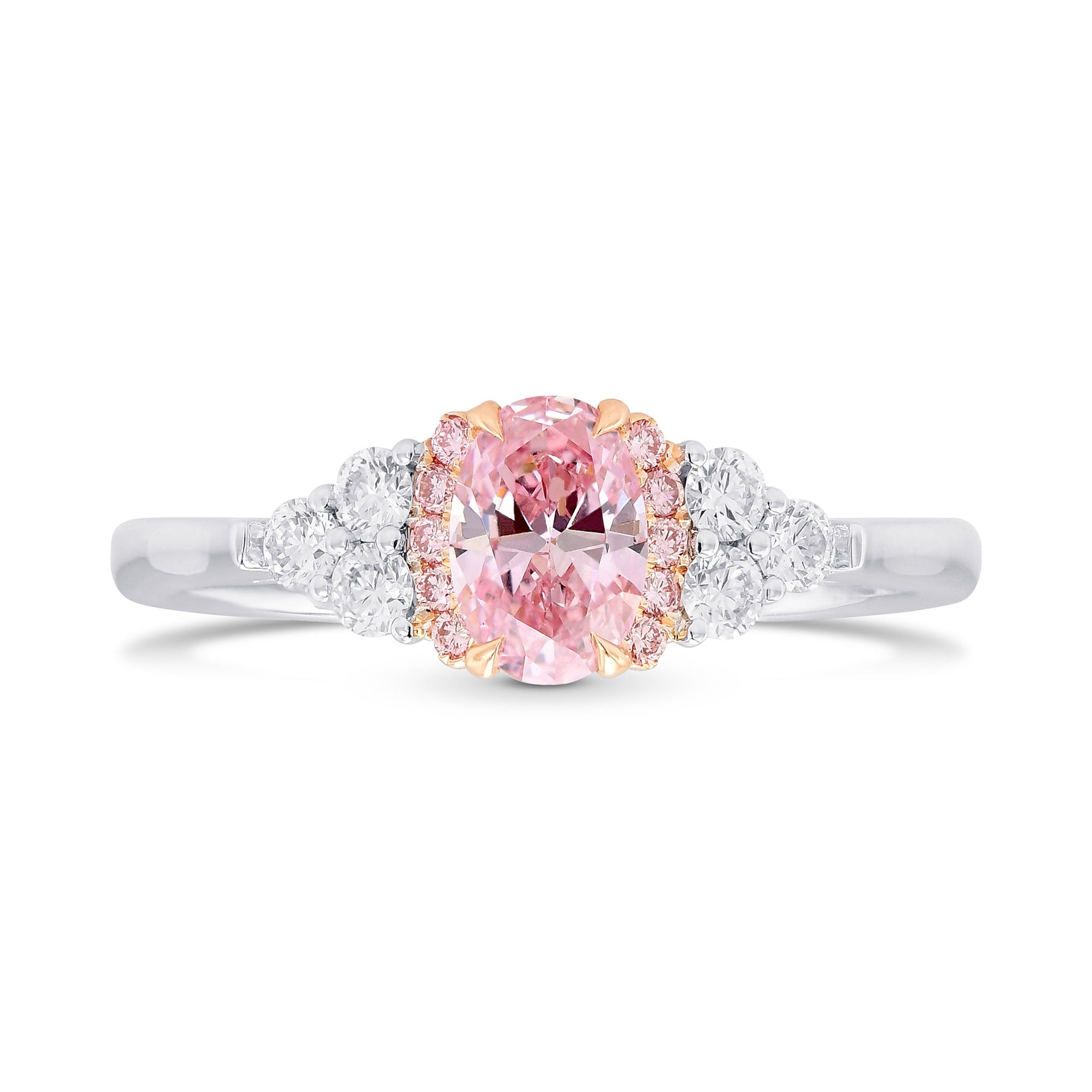 Fancy Intense Pink Oval Diamond Side Stone Ring
