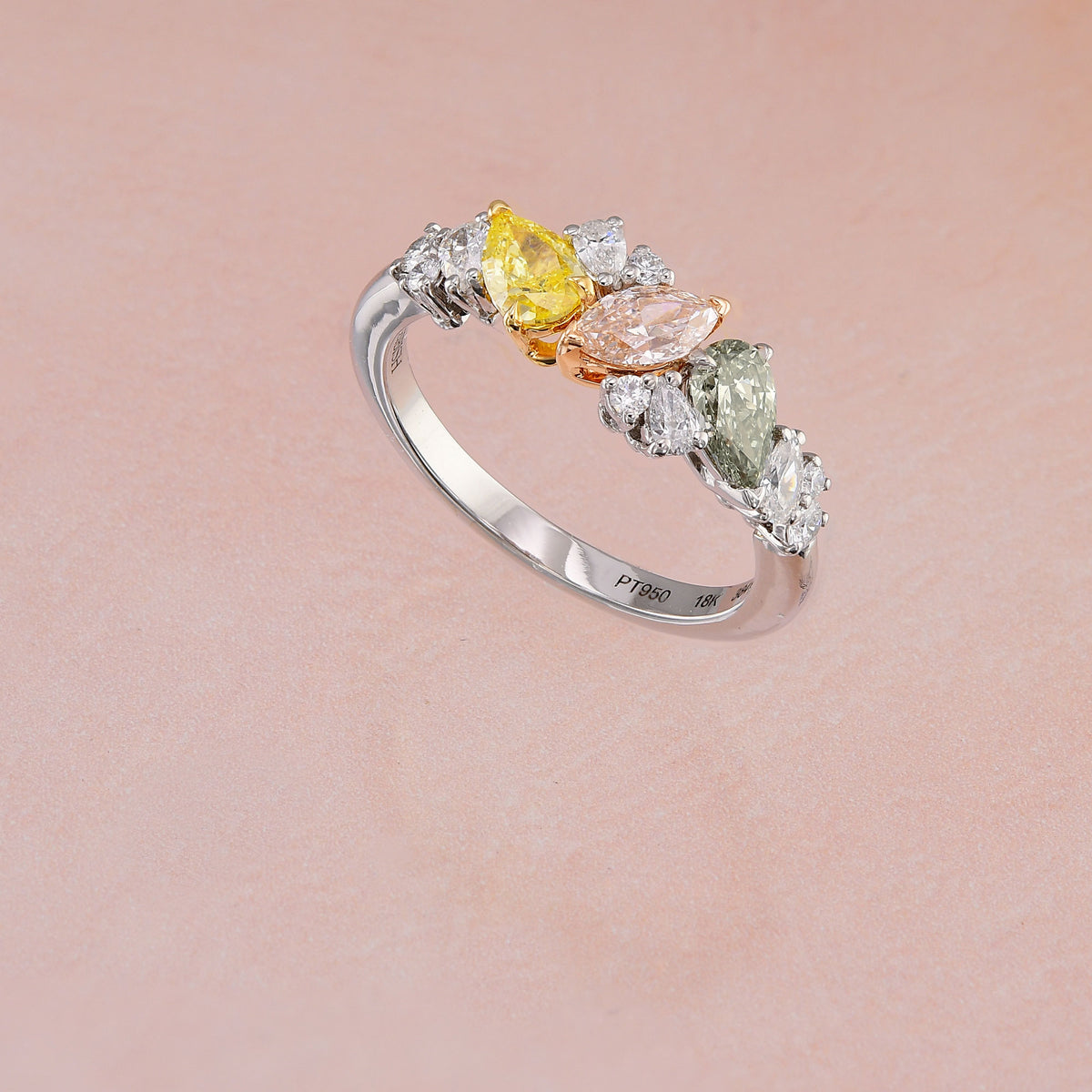 Multicolor Diamond Cluster Ring