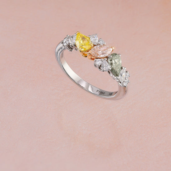 Multicolor Diamond Cluster Ring
