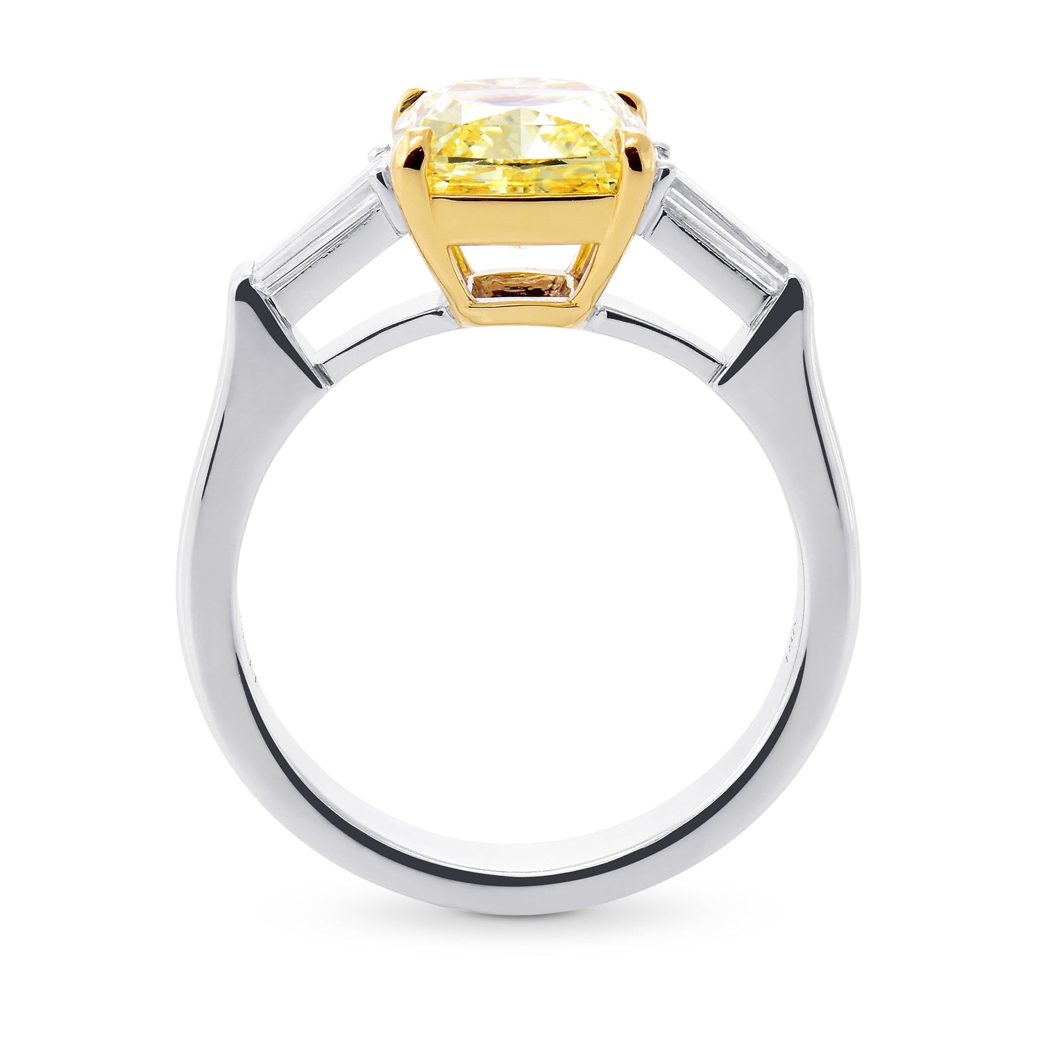 Fancy Yellow Cushion & Taper 3 Stone Diamond Ring