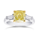 Fancy Yellow Cushion & Taper 3 Stone Diamond Ring