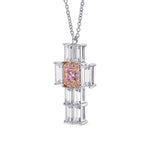 Fancy Intense Pink Radiant & Baguette Diamond Cross Pendant
