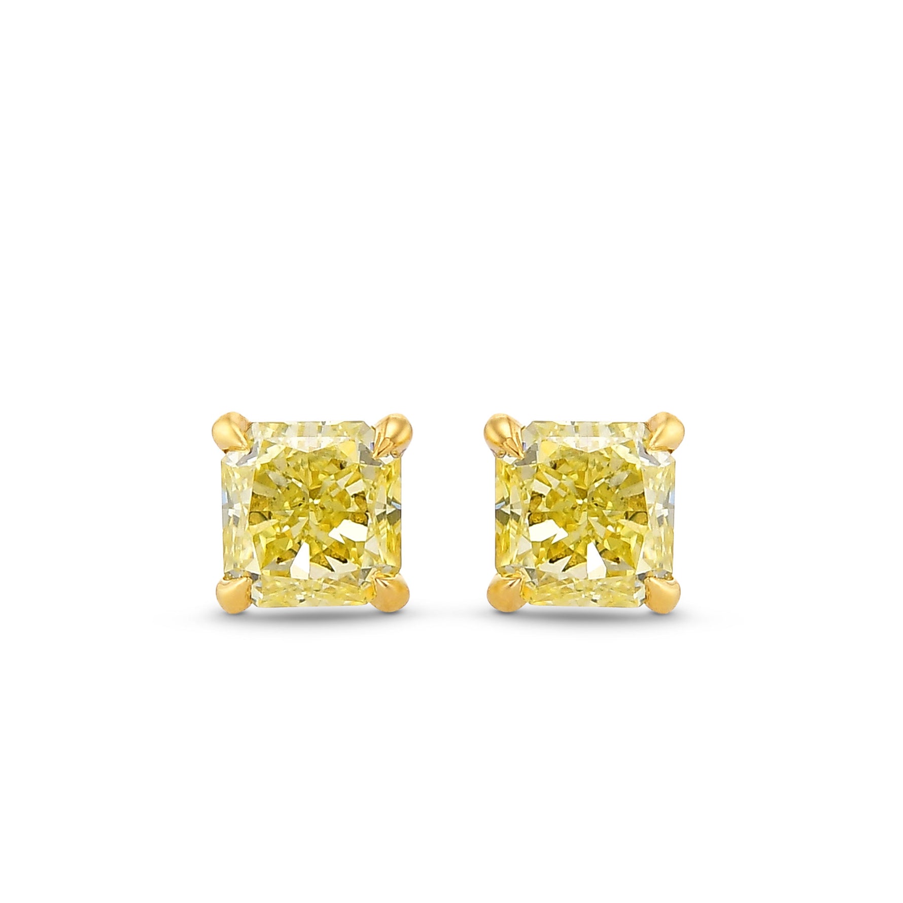 Fancy Yellow Radiant Diamond Stud Earrings