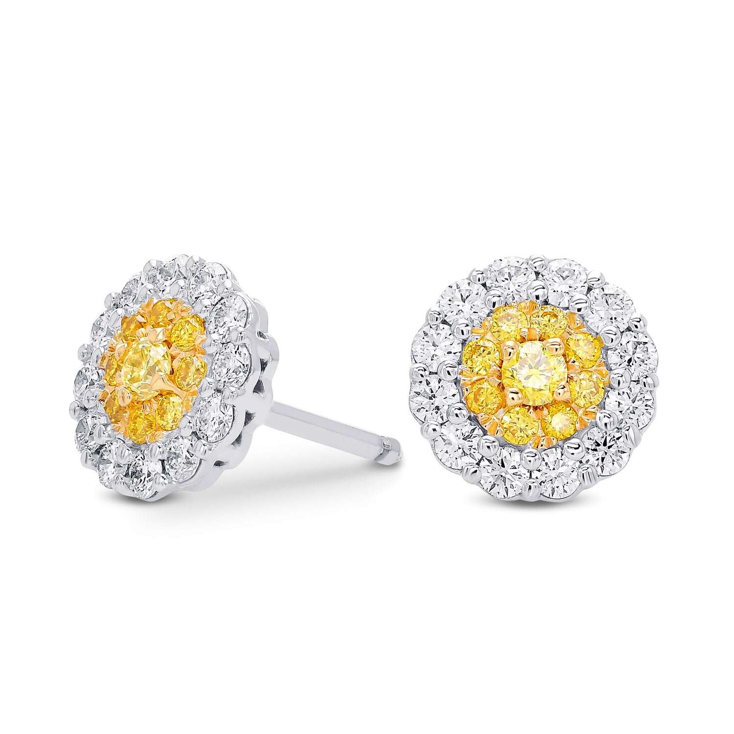 Fancy Intense Yellow  Round Brilliant Double Halo Diamond Earrings