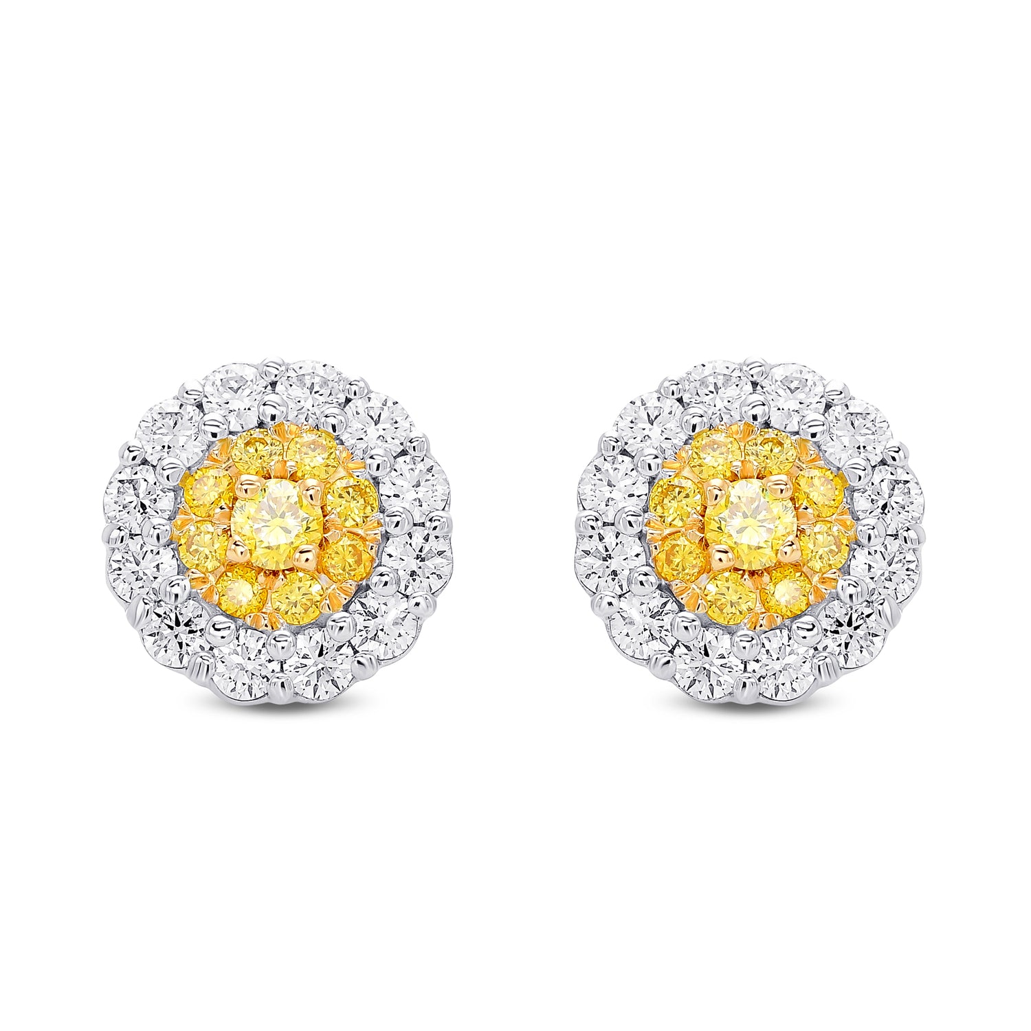 Fancy Intense Yellow  Round Brilliant Double Halo Diamond Earrings