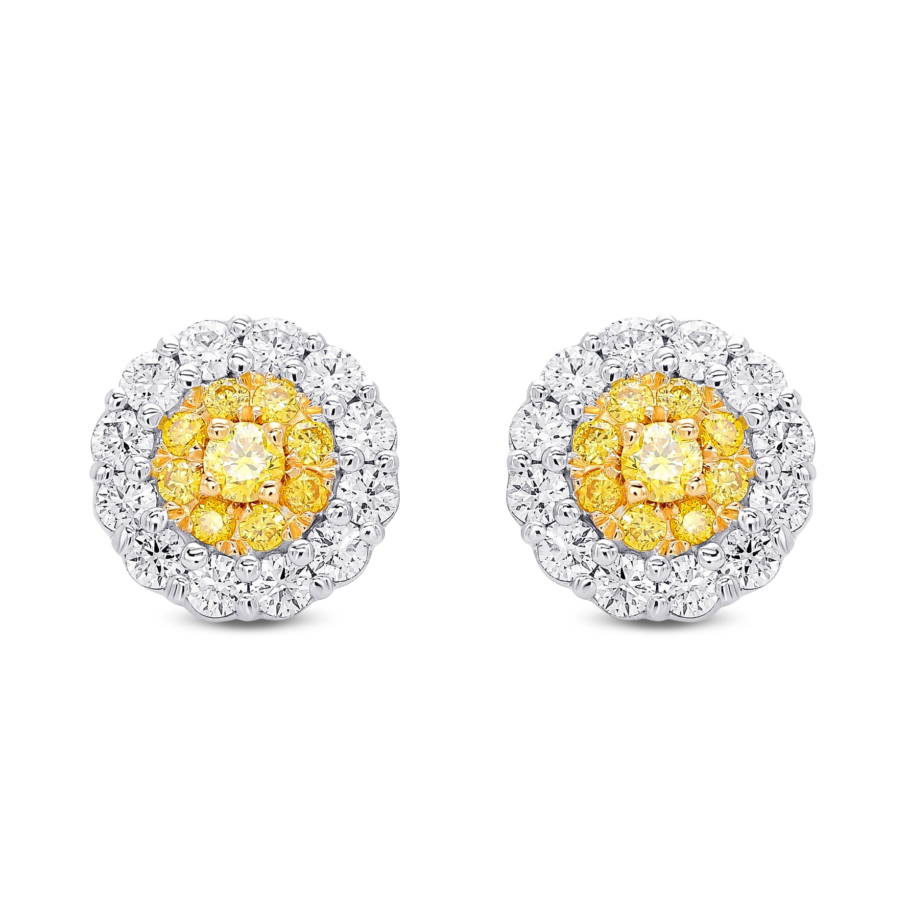 Fancy Intense Yellow  Round Brilliant Double Halo Diamond Earrings