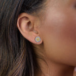 Fancy Intense Yellow  Round Brilliant Double Halo Diamond Earrings