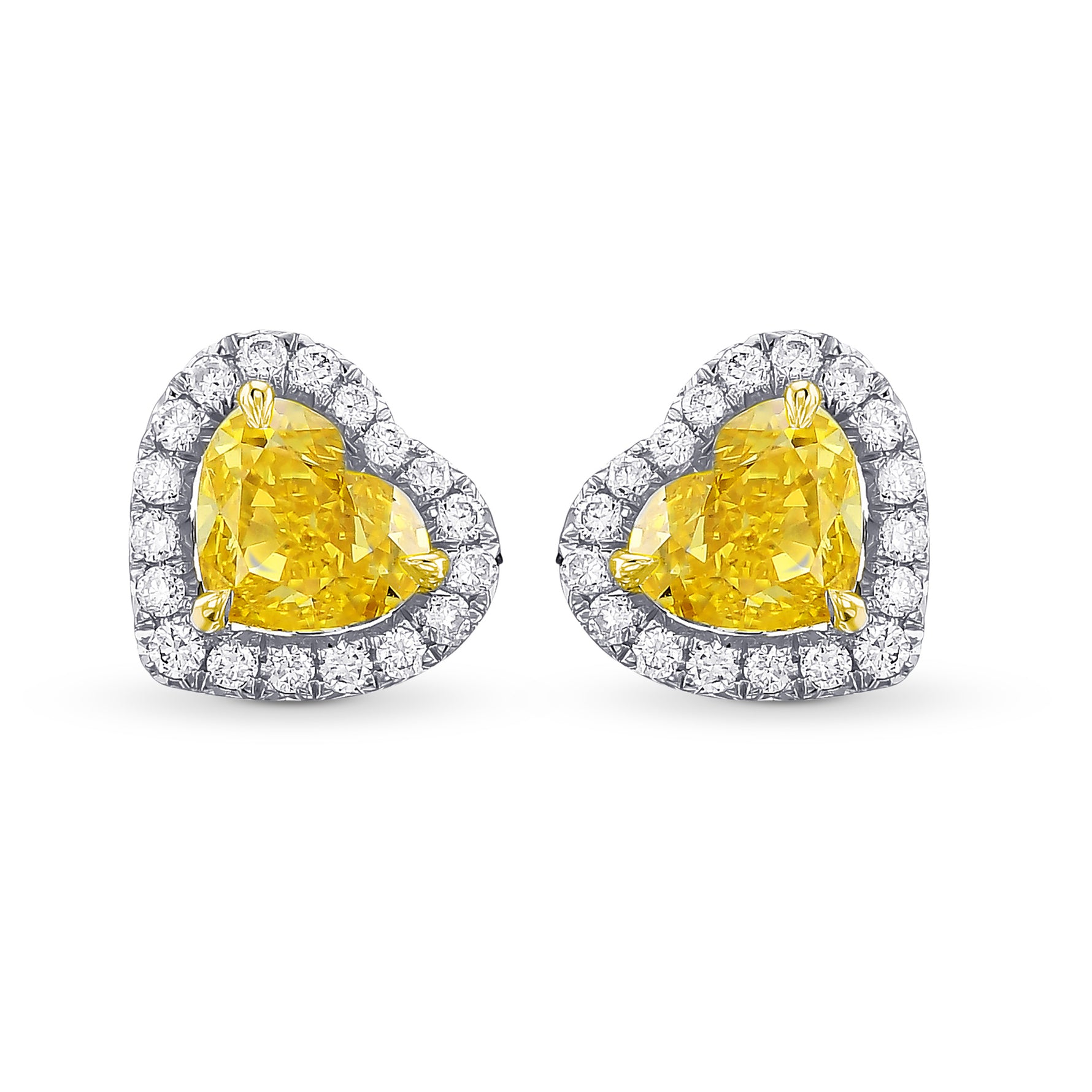 Fancy Vivid Yellow Heart Diamond Halo Earrings