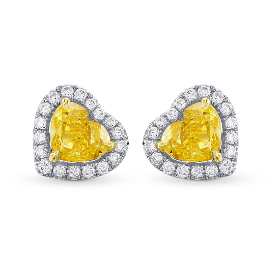 Fancy Vivid Yellow Heart Diamond Halo Earrings
