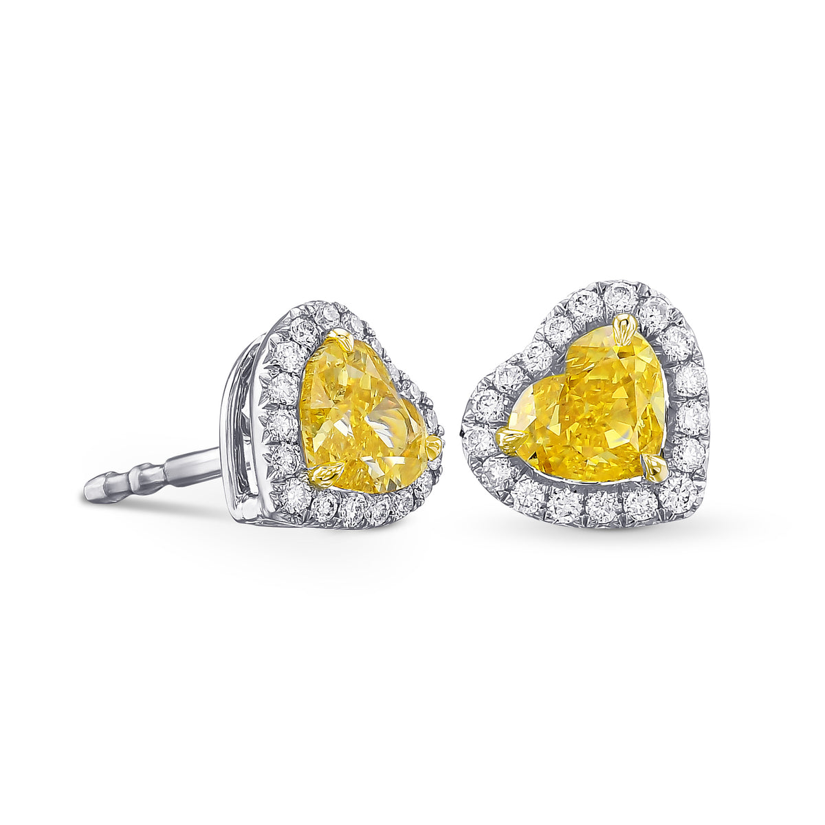 Fancy Vivid Yellow Heart Diamond Halo Earrings
