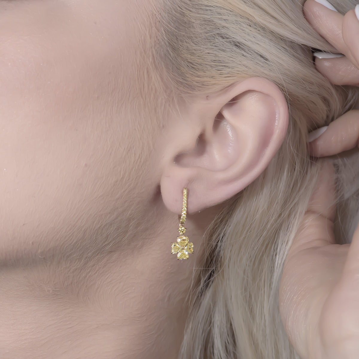 Fancy Yellow Heart Drop Diamond Earrings